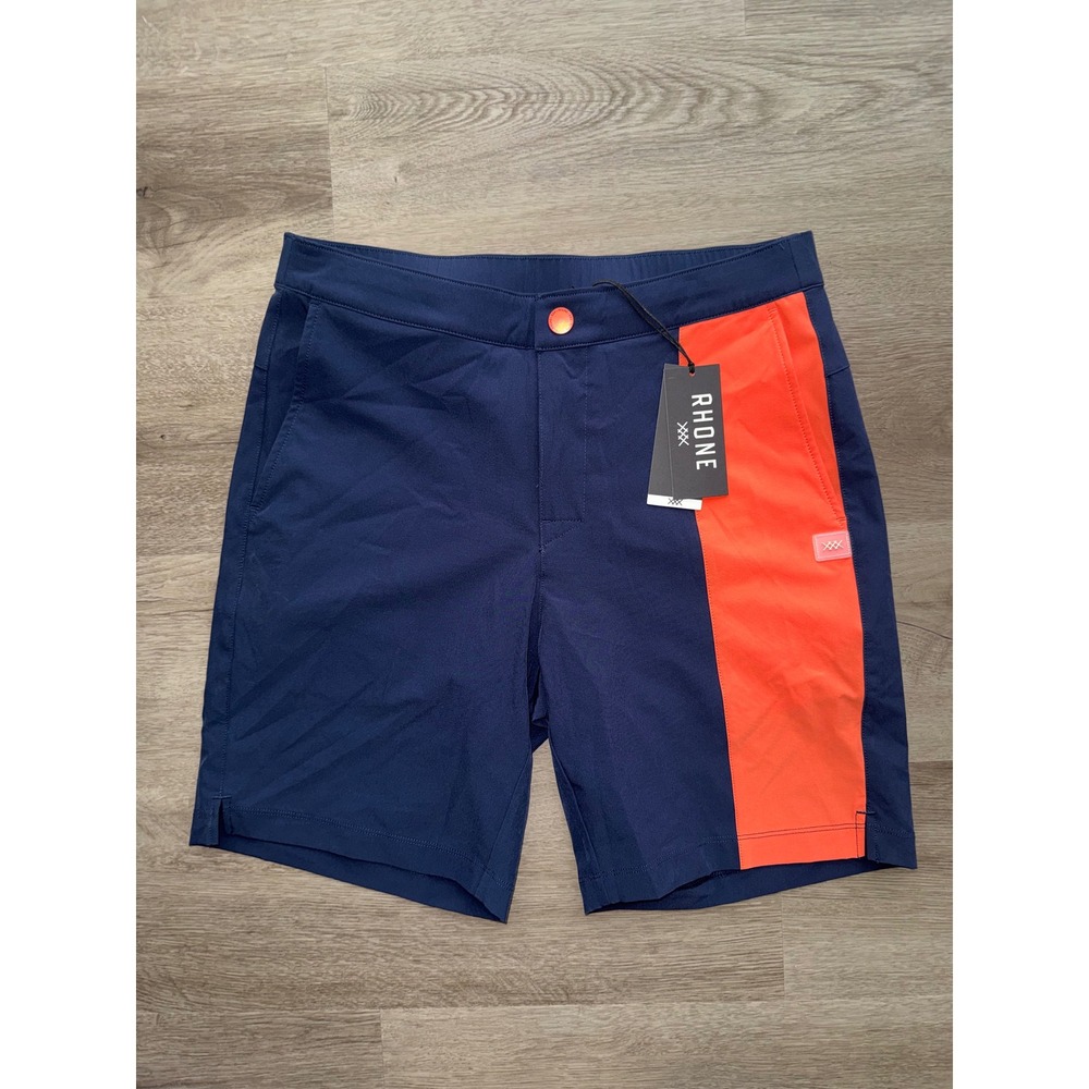 NWT Rhone Men's Navy Blue Orange Barrier Swim Short, Small